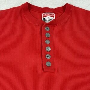 Vintage Marlboro Unlimited Henley Shirt Mens M Red Thermal Ribbed USA 90s